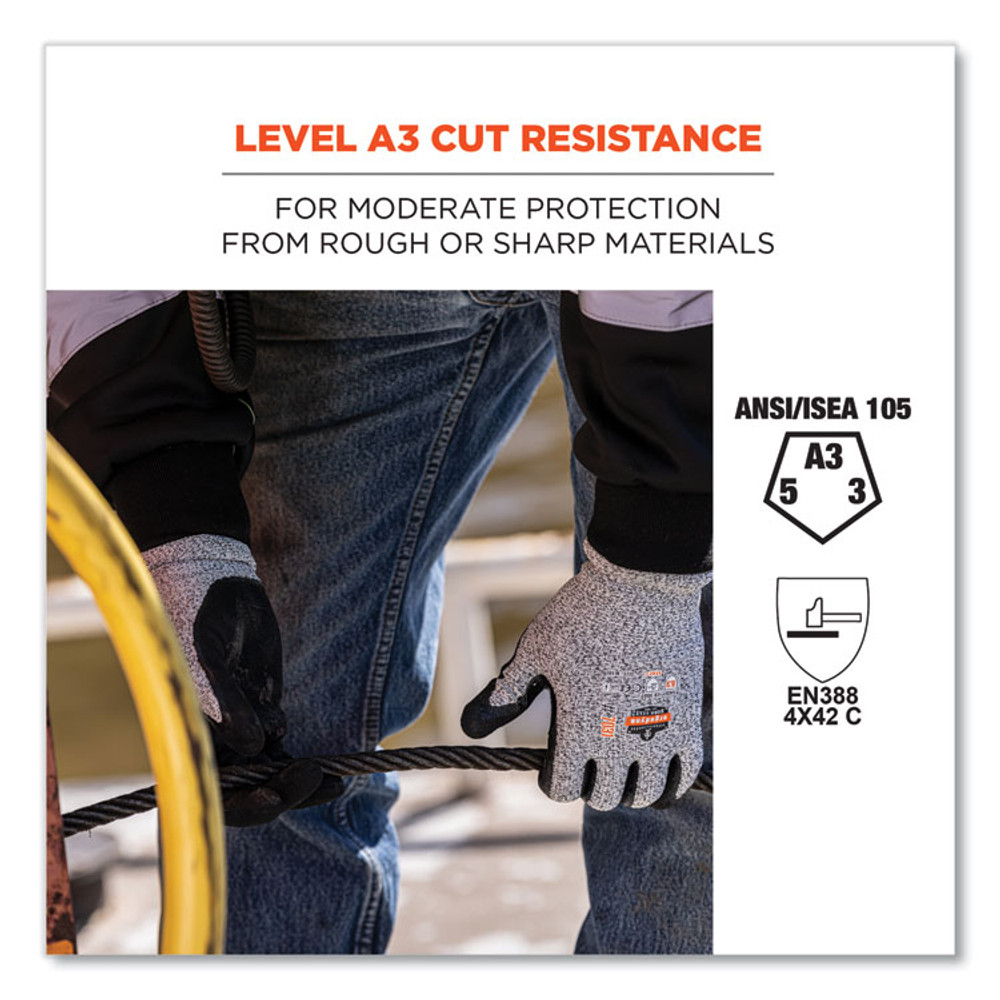 TENACIOUS HOLDINGS, INC. ergodyne® 17983 ProFlex 7031 ANSI A3 Nitrile-Coated CR Gloves, EN388: 4X42C, 9.5" Long, Medium, Gray, Pair