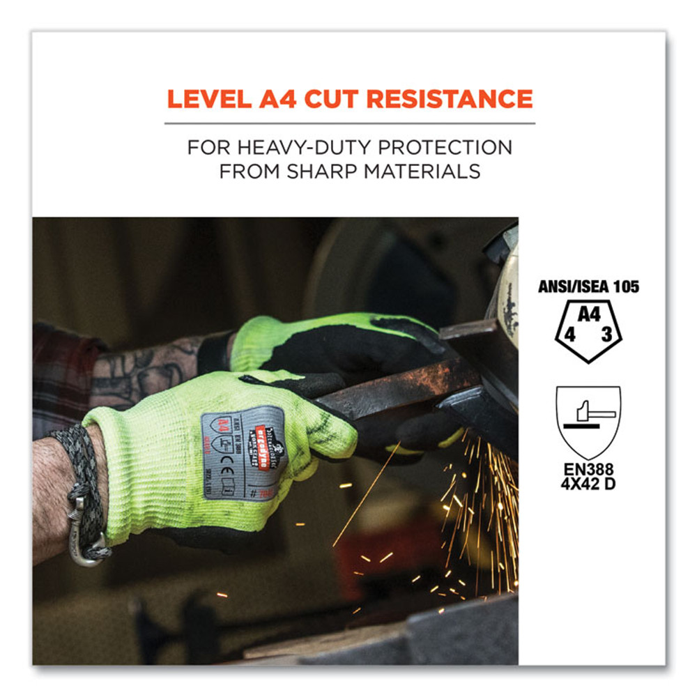 TENACIOUS HOLDINGS, INC. ergodyne® 17813 ProFlex 7041 ANSI A4 Nitrile-Coated CR Gloves, EN388: 4X42D, 10" Long, Medium, Lime, Pair
