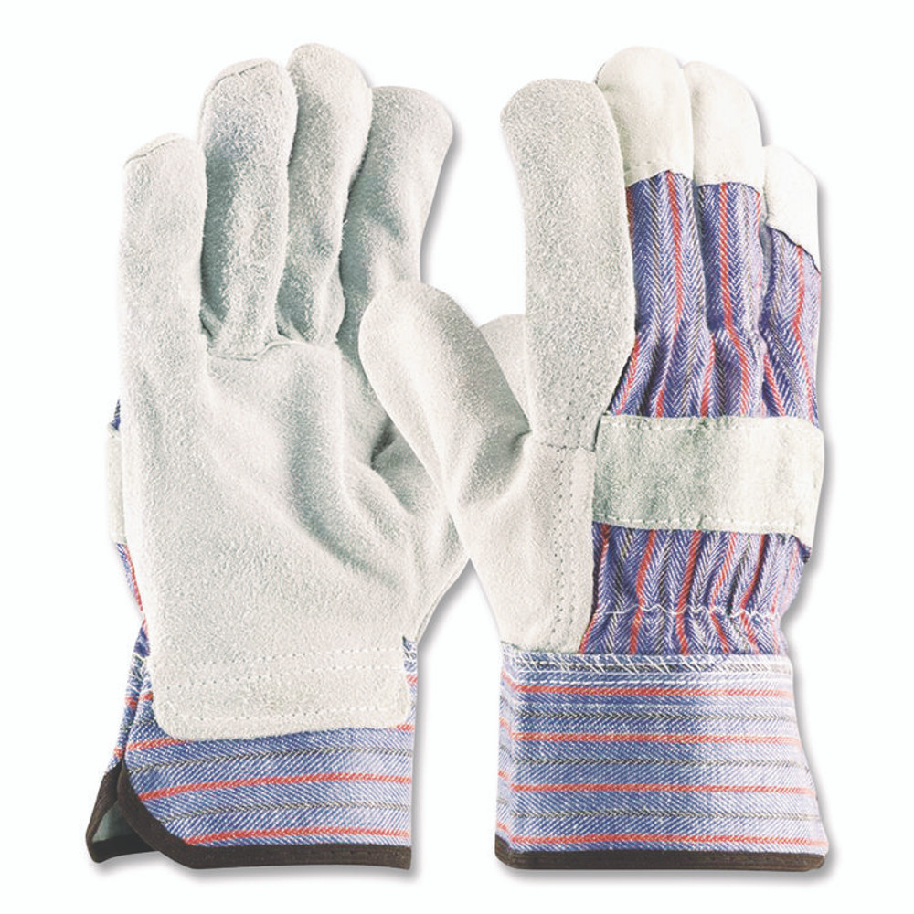 PROTECTIVE INDUSTRIAL PRODUCTS INC PIP 847532M B/C Grade Shoulder Split Cowhide Leather Palm Gloves, Gunn Cut, Wing Thumb, Medium, Blue/Gray, 12 Pairs