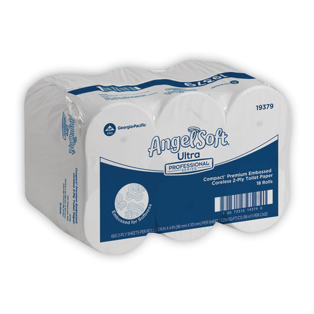 GEORGIA PACIFIC Professional 19379 Angel Soft ps Compact Coreless Premium Bathroom Tissue, 2-Ply, White, 660 Sheets/Roll, 18 Rolls/Carton