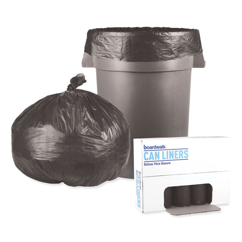 BOARDWALK 4046H Low-Density Waste Can Liners, 45 gal, 0.6 mil, 40" x 46", Black, Perforated Roll, 25 Bags/Roll, 4 Rolls/Carton