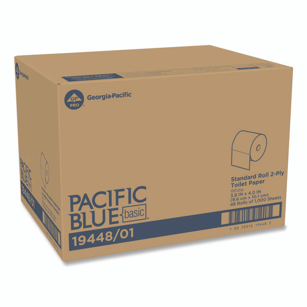 GEORGIA PACIFIC Professional 1944801 Pacific Blue Basic High-Capacity Bathroom Tissue, Septic Safe, 2-Ply, White, 1,000 Sheets/Roll, 48 Rolls/Carton