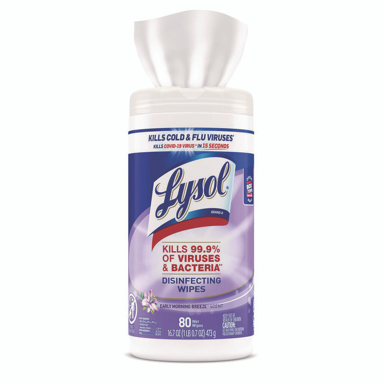 RECKITT BENCKISER LYSOL® Brand 89347CT Disinfecting Wipes, 1-Ply, 7 x 7.25, Early Morning Breeze, White, 80 Wipes/Canister, 6 Canisters/Carton