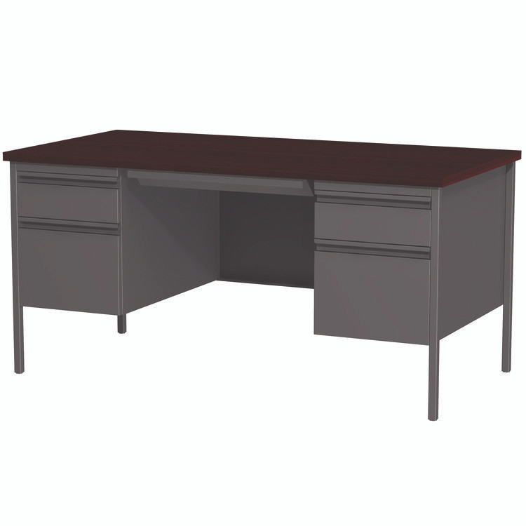 ALERA HSD6030CM Double Pedestal Steel Desk, 60" x 30" x 29.5", Mahogany/Charcoal, Charcoal Legs