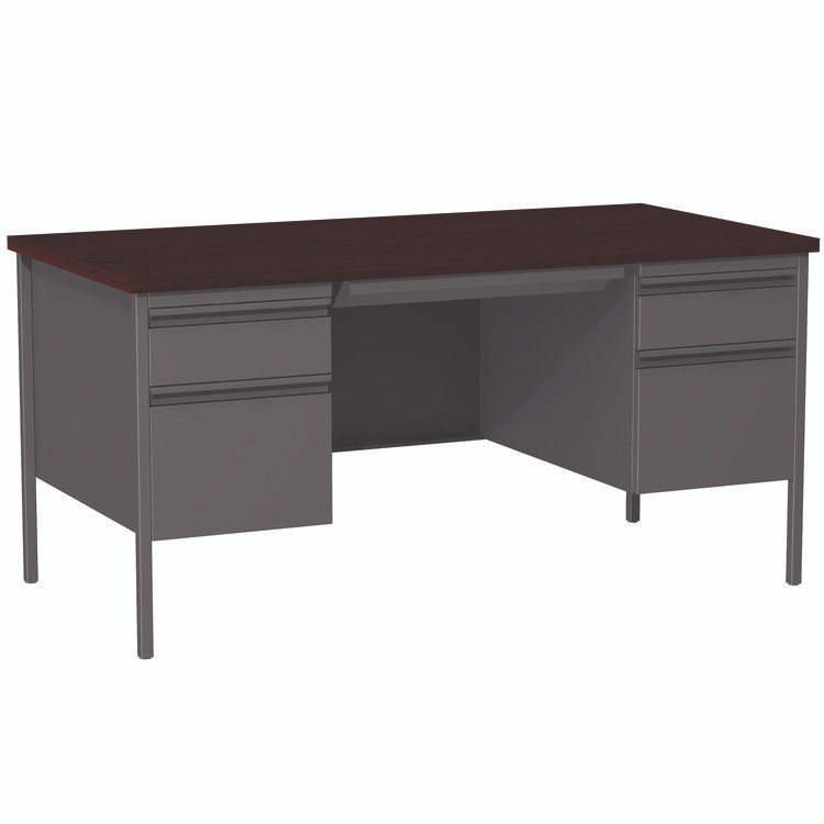 ALERA HSD6030CM Double Pedestal Steel Desk, 60" x 30" x 29.5", Mahogany/Charcoal, Charcoal Legs