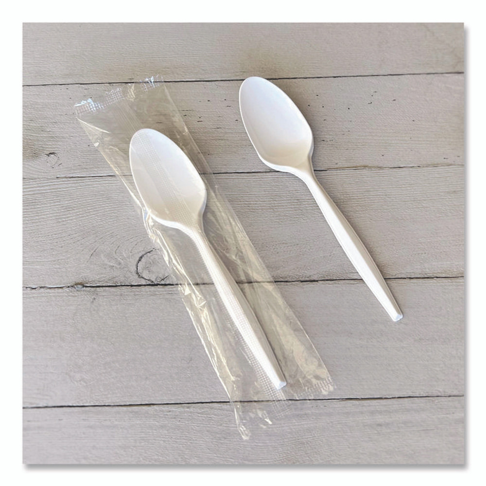 BOARDWALK SPOONMWPPIW Mediumweight Wrapped Polypropylene Cutlery, Spoon, 5.31", Plastic, White, 1,000/Carton
