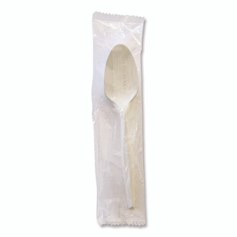 BOARDWALK SPOONMWPPIW Mediumweight Wrapped Polypropylene Cutlery, Spoon, 5.31", Plastic, White, 1,000/Carton