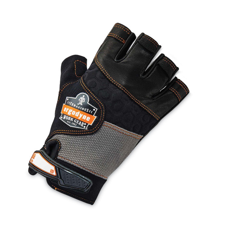 TENACIOUS HOLDINGS, INC. ergodyne® 17784 ProFlex 901 Half-Finger Leather Impact Gloves, EN388: 3122X, Large, Black, Pair