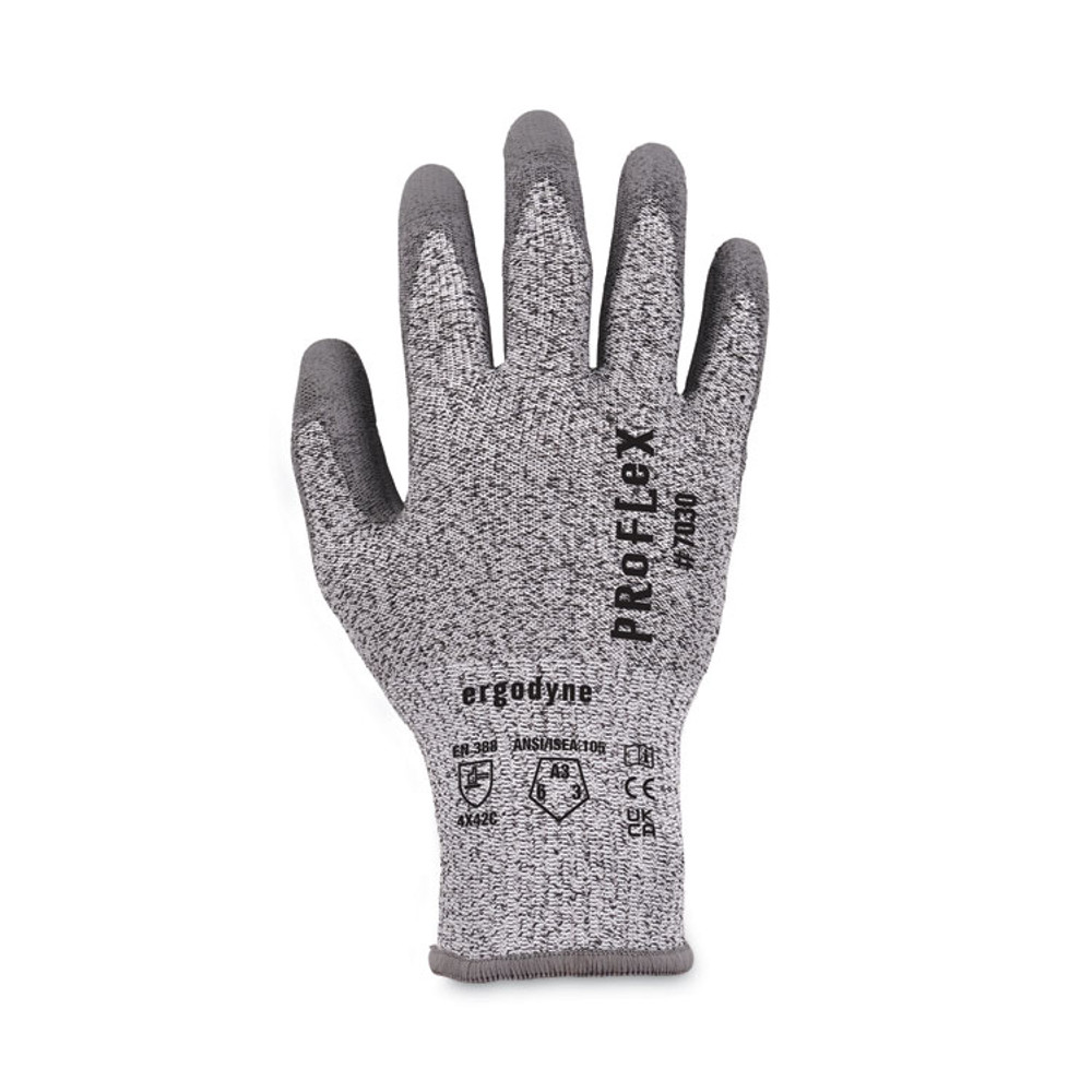 TENACIOUS HOLDINGS, INC. ergodyne® 10453 ProFlex 7030 ANSI A3 PU Coated CR Gloves, EN388: 4X42C, 9" Long, Medium, Gray, 12 Pairs