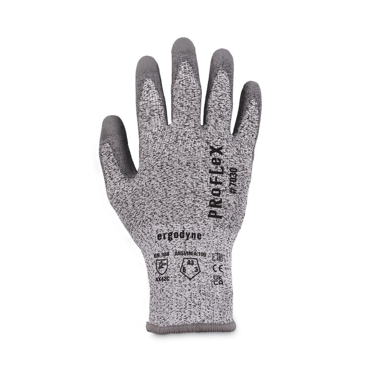 TENACIOUS HOLDINGS, INC. ergodyne® 10453 ProFlex 7030 ANSI A3 PU Coated CR Gloves, EN388: 4X42C, 9" Long, Medium, Gray, 12 Pairs
