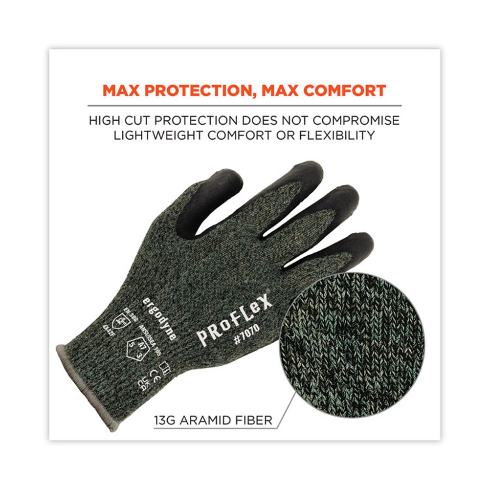 TENACIOUS HOLDINGS, INC. ergodyne® 18042 ProFlex 7070 ANSI A7 Nitrile Coated CR Gloves, EN388: 4X42F, 9" Long, Small, Green, Pair
