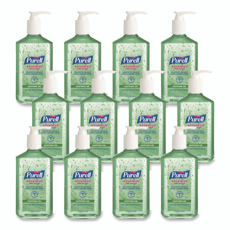 GO-JO INDUSTRIES PURELL® 3639-12CT Advanced Hand Sanitizer Soothing Gel, 12 oz Pump Bottle, Fresh Scent, 12/Carton
