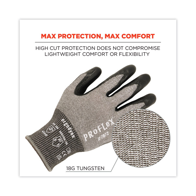 TENACIOUS HOLDINGS, INC. ergodyne® 10313 ProFlex 7072 ANSI A7 Nitrile-Coated CR Gloves, EN388: 4X44F, 9" Long, Medium, Gray, Pair