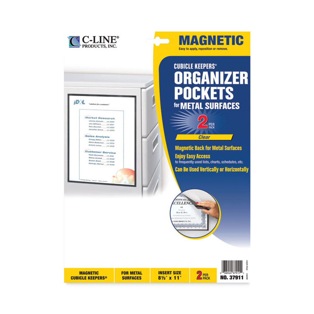 C-LINE PRODUCTS, INC 37911 Magnetic Cubicle Keepers Display Holders, 9.2 x 11.69, Magnetic Mount, Clear, 2/Pack