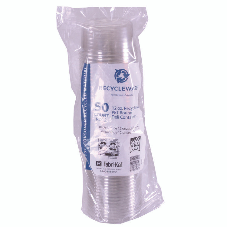 FABRI-KAL RD12 Recycleware Round Deli Container, 12 oz, 4.6" Diameter x 2.3" h, Clear, Plastic, 500/Carton