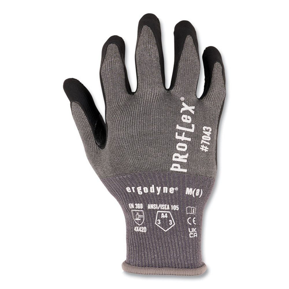 TENACIOUS HOLDINGS, INC. ergodyne® 10525 ProFlex 7043 ANSI A4 Nitrile Coated CR Gloves, EN388: 4X42D, 9" Long, X-Large, Gray, Pair