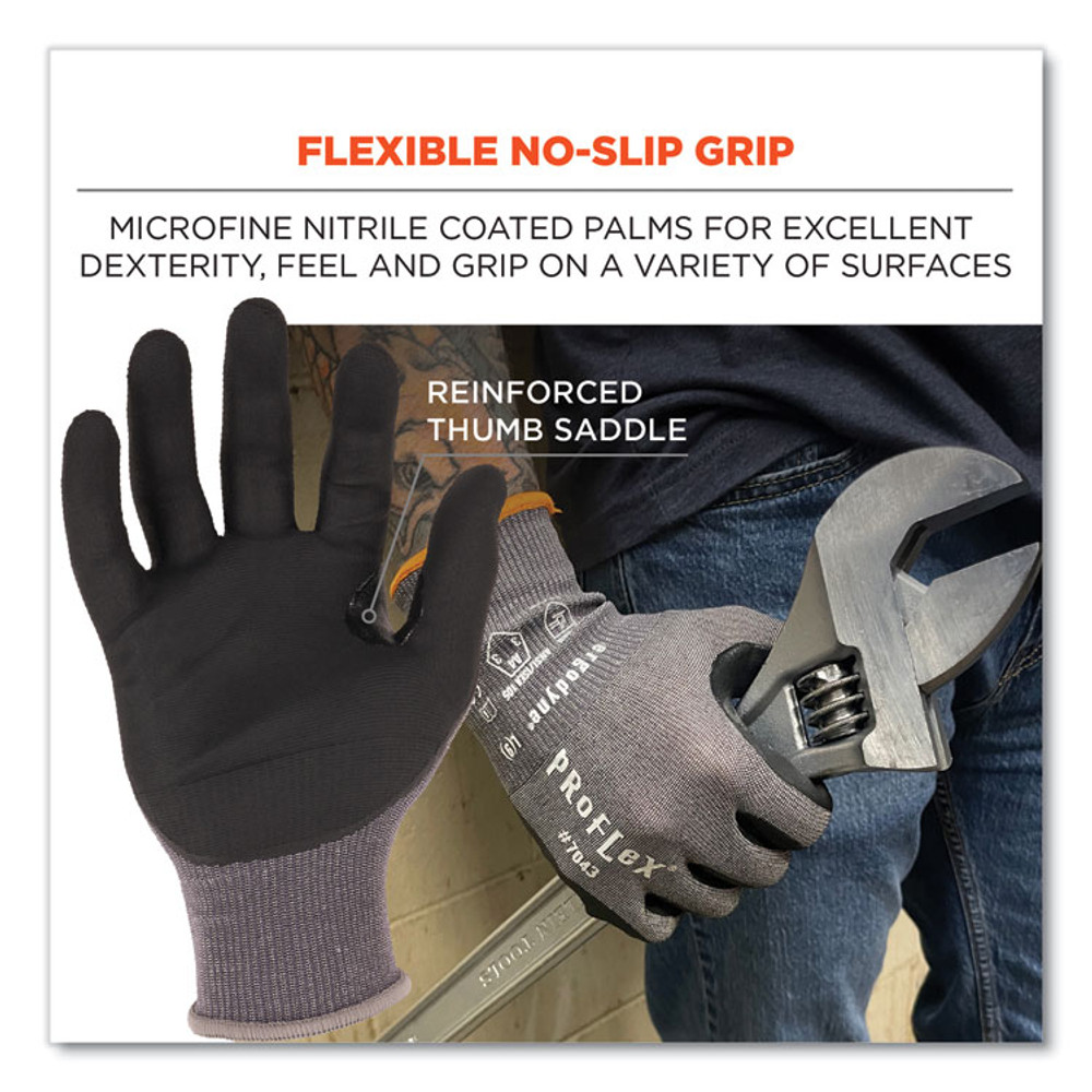 TENACIOUS HOLDINGS, INC. ergodyne® 10525 ProFlex 7043 ANSI A4 Nitrile Coated CR Gloves, EN388: 4X42D, 9" Long, X-Large, Gray, Pair