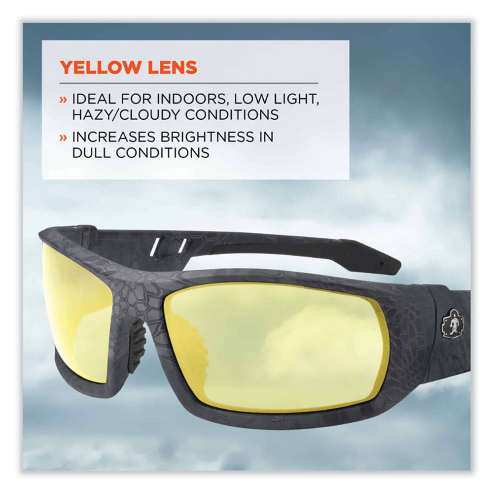 TENACIOUS HOLDINGS, INC. ergodyne® 50550 Skullerz Odin Safety Glasses, Kryptek Typhon Nylon Impact Frame, Yellow Polycarbonate Lens