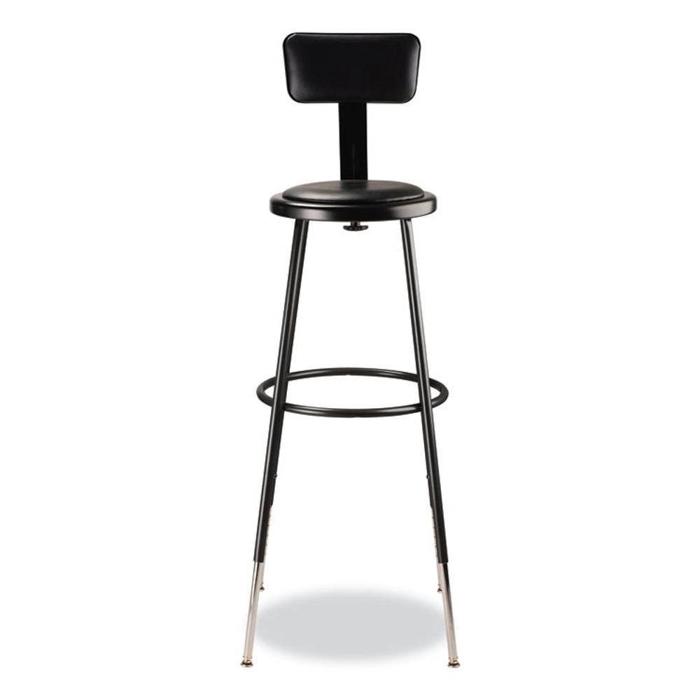 NATIONAL PUBLIC SEATING NPS® 6430HB10 6400 Series Height Adjustable Heavy Duty Vinyl Padded Stool with Backrest, Supports 300 lb, 32" to 39" Seat Height, Black
