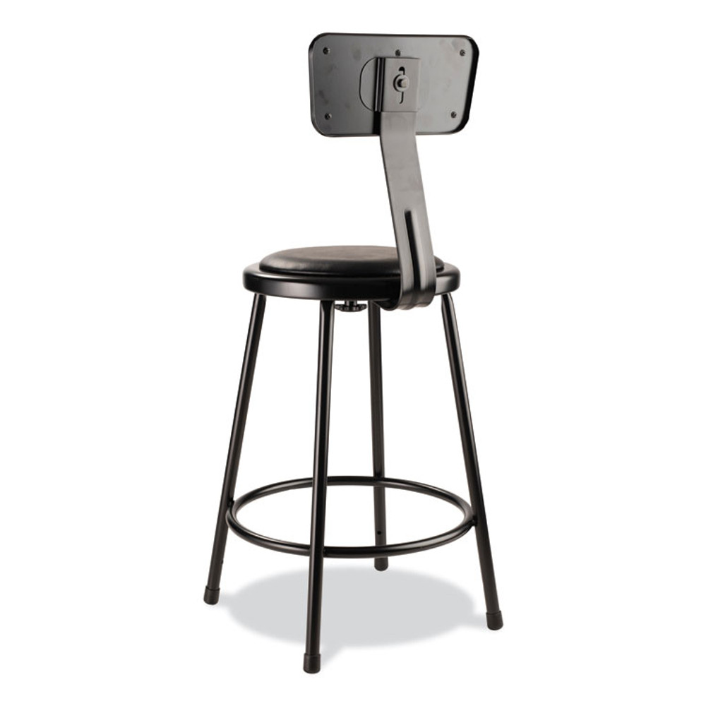 NATIONAL PUBLIC SEATING NPS® 6424B10 6400 Series Heavy Duty Vinyl Padded Stool with Backrest, Supports 300 lb, 24" Seat Height, Black Seat, Black Back, Black Base