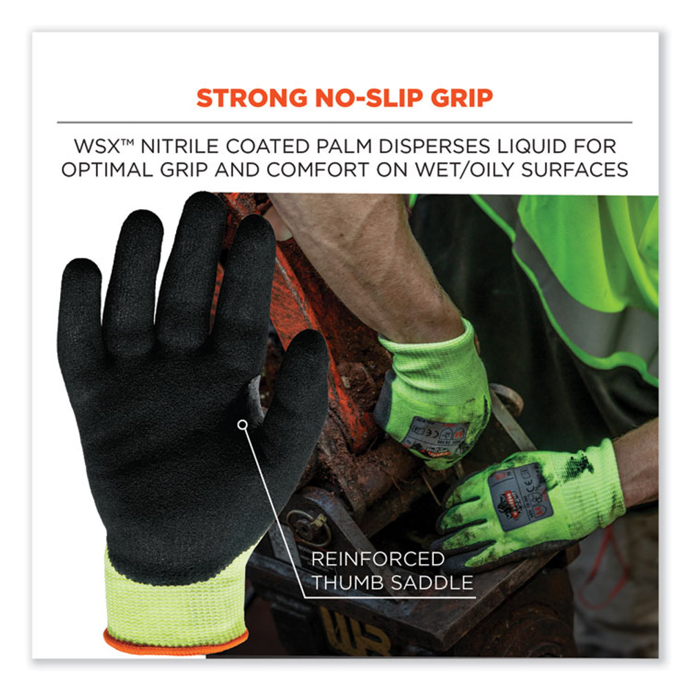 TENACIOUS HOLDINGS, INC. ergodyne® 17823 ProFlex 7041-CASE ANSI A4 Nitrile Coated CR Gloves, EN388: 4X42D, 10" Long, Medium, Lime, 144 Pairs/Carton