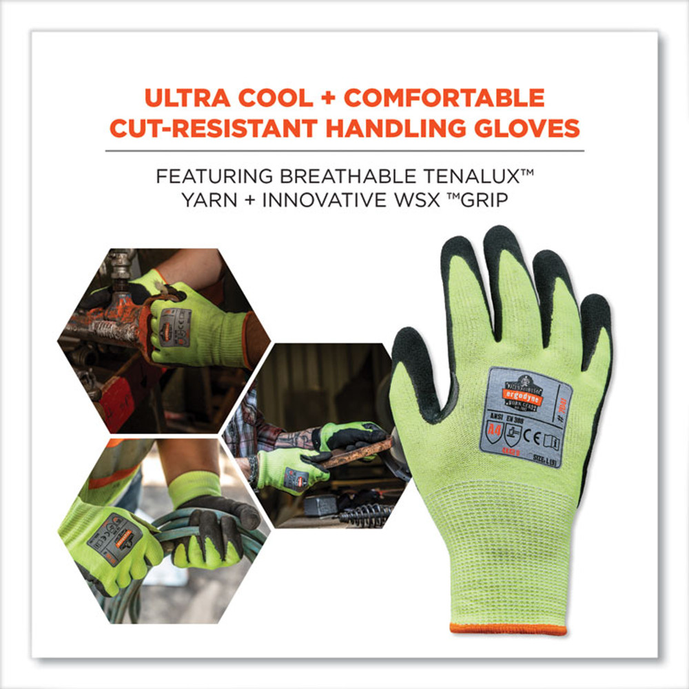 TENACIOUS HOLDINGS, INC. ergodyne® 17823 ProFlex 7041-CASE ANSI A4 Nitrile Coated CR Gloves, EN388: 4X42D, 10" Long, Medium, Lime, 144 Pairs/Carton