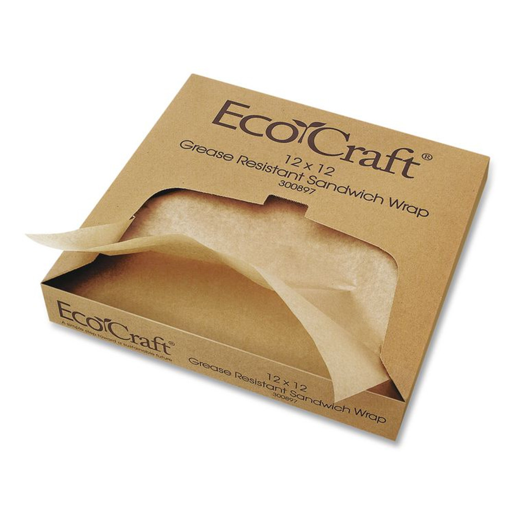 BAGCRAFT 300899 EcoCraft Grease-Resistant Paper Wraps and Liners, 14 x 14, Natural, 1,000/Box, 4 Boxes/Carton