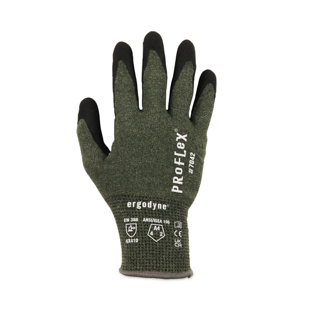 TENACIOUS HOLDINGS, INC. ergodyne® 10345 ProFlex 7042 ANSI A4 Nitrile-Coated CR Gloves, EN388: 4X41D, 9" Long, X-Large, Green, Pair