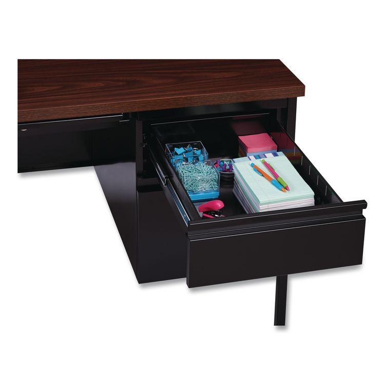 ALERA HSD6030BM Double Pedestal Steel Desk, 60" x 30" x 29.5", Mocha/Black, Black Legs