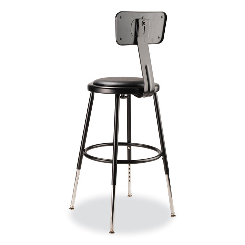 NATIONAL PUBLIC SEATING NPS® 6418HB10 6400 Series Height Adjustable Heavy Duty Vinyl Steel Stool with Backrest, Supports 300 lb, 19" to 27" Seat Height, Black