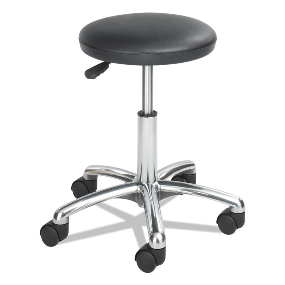 SAFCO PRODUCTS 3434BL Height-Adjustable Lab Stool, Backless, Supports Up to 250 lb, 16" to 21" Seat Height, Black Seat, Chrome Base