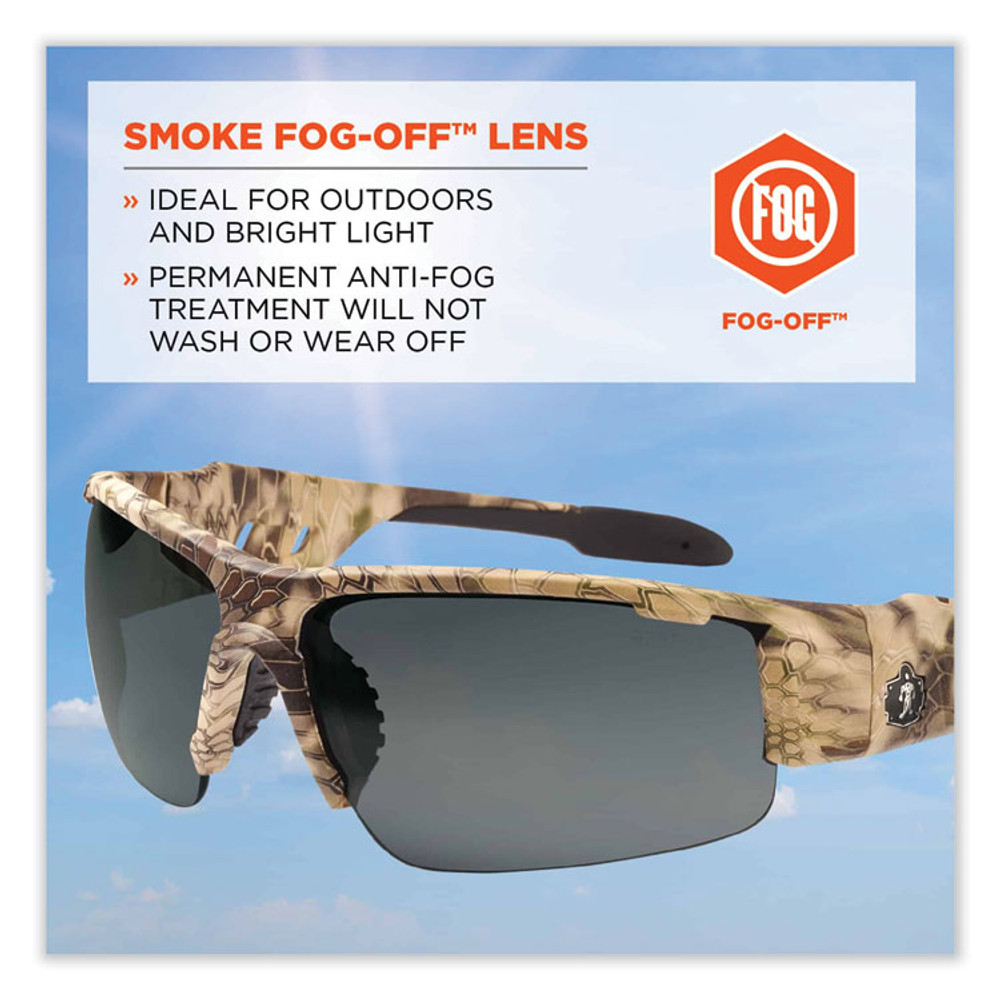 TENACIOUS HOLDINGS, INC. ergodyne® 52333 Skullerz Dagr Safety Glasses, Kryptek Highlander Nylon Impact Frame, Anti-Fog Smoke Polycarbonate Lens