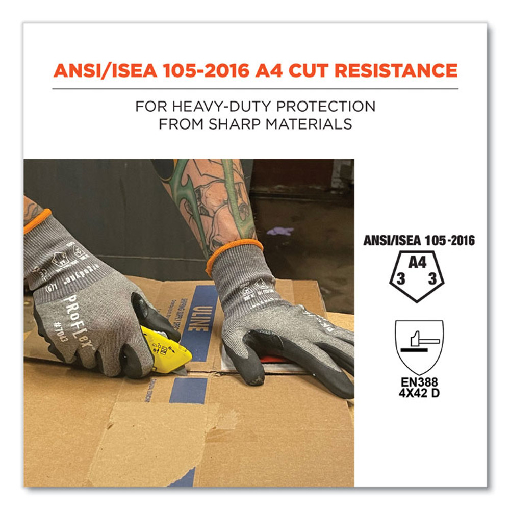 TENACIOUS HOLDINGS, INC. ergodyne® 10515 ProFlex 7043 ANSI A4 Nitrile Coated CR Gloves, EN388: 4X42D, 9" Long, X-Large, Gray, 12 Pairs