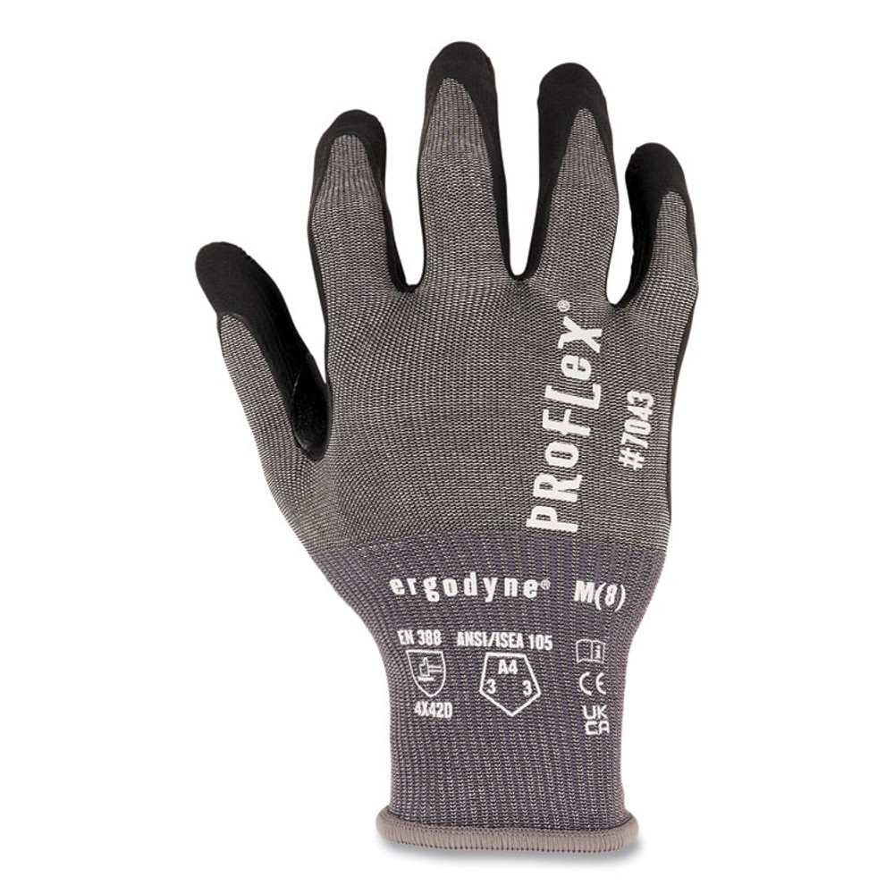 TENACIOUS HOLDINGS, INC. ergodyne® 10515 ProFlex 7043 ANSI A4 Nitrile Coated CR Gloves, EN388: 4X42D, 9" Long, X-Large, Gray, 12 Pairs