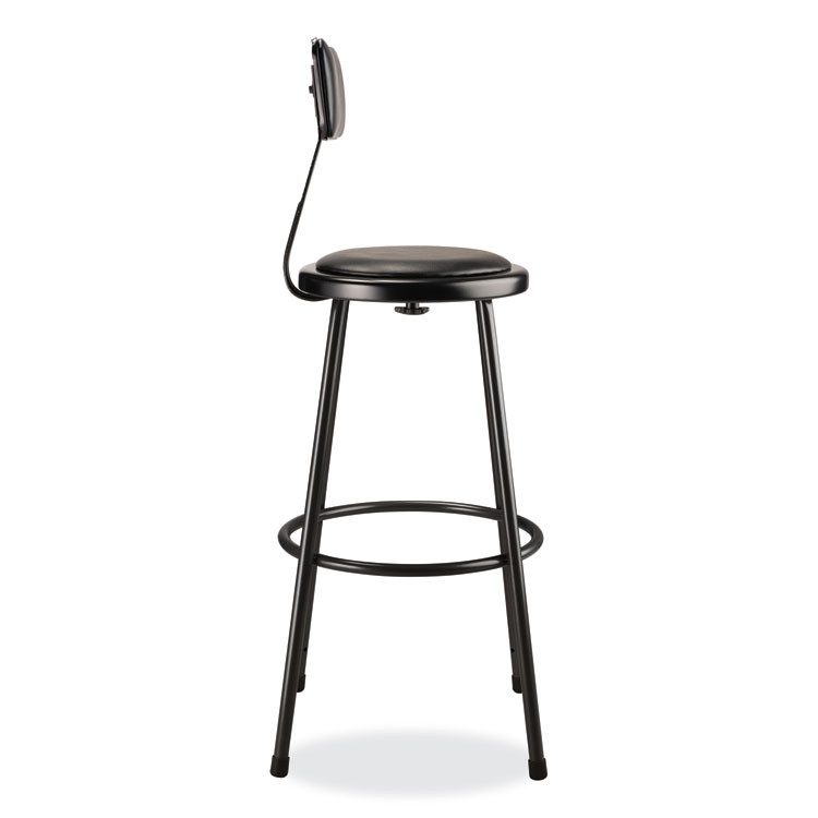 NATIONAL PUBLIC SEATING NPS® 6430B10 6400 Series Heavy Duty Vinyl Padded Stool with Backrest, Supports 300 lb, 30" Seat Height, Black Seat/Back/Base