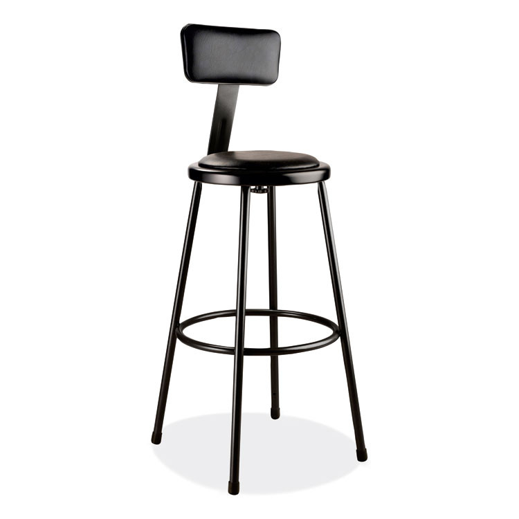 NATIONAL PUBLIC SEATING NPS® 6430B10 6400 Series Heavy Duty Vinyl Padded Stool with Backrest, Supports 300 lb, 30" Seat Height, Black Seat/Back/Base