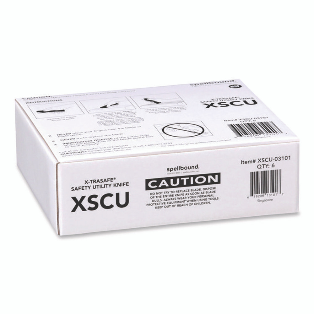 SPELLBOUND DEVELOPMENT CrewSafe XSCU03101 X-traSafe CU Safety Utility Knife, Plastic Handle, Yellow, 6/Pack