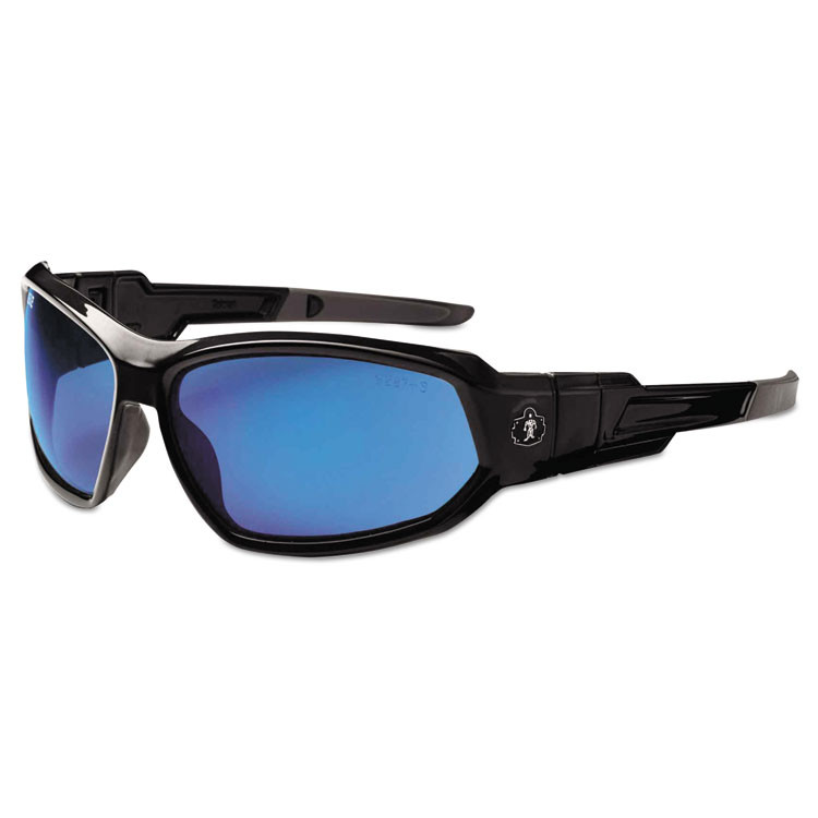 TENACIOUS HOLDINGS, INC. ergodyne® 56092 Skullerz Loki Safety Glass/Goggle, Black Frame/Blue Mirror Lens, Nylon/Polycarb
