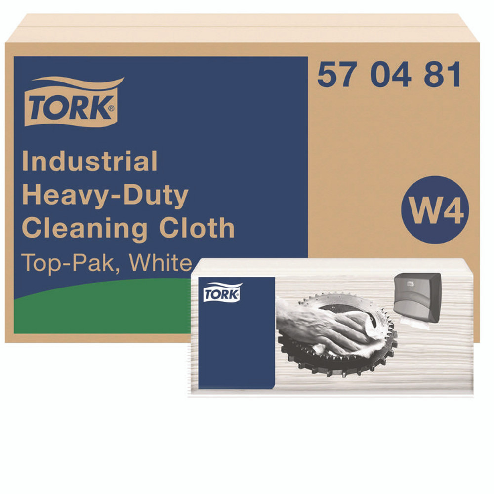SCA TISSUE Tork® 570481 Industrial Heavy-Duty Cleaning Cloth, 1-Ply, 13.97 x, 4.25, Unscented, White, 60 Cloths, 4/Carton