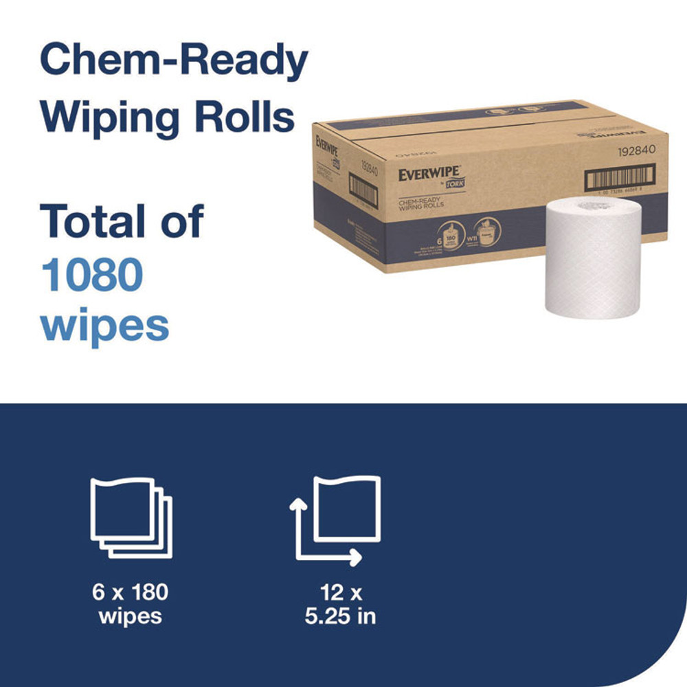 SCA TISSUE Tork® 192840 Chem-Ready Wiping Rolls, 1-Ply, 12 x 5.25, White, 180 Sheets, 6 Rolls/Carton