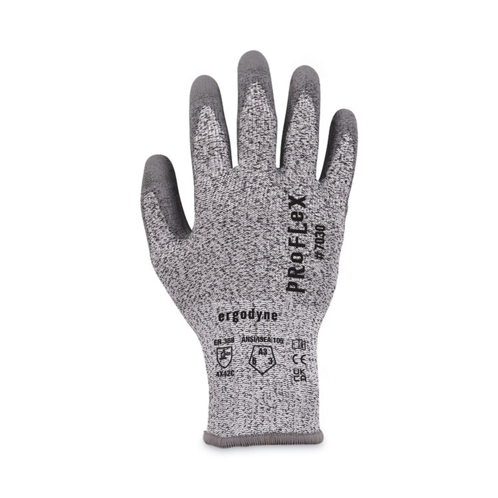 TENACIOUS HOLDINGS, INC. ergodyne® 10463 ProFlex 7030 ANSI A3 PU Coated CR Gloves, EN388: 4X42C, 9" Long, Medium, Gray, Pair