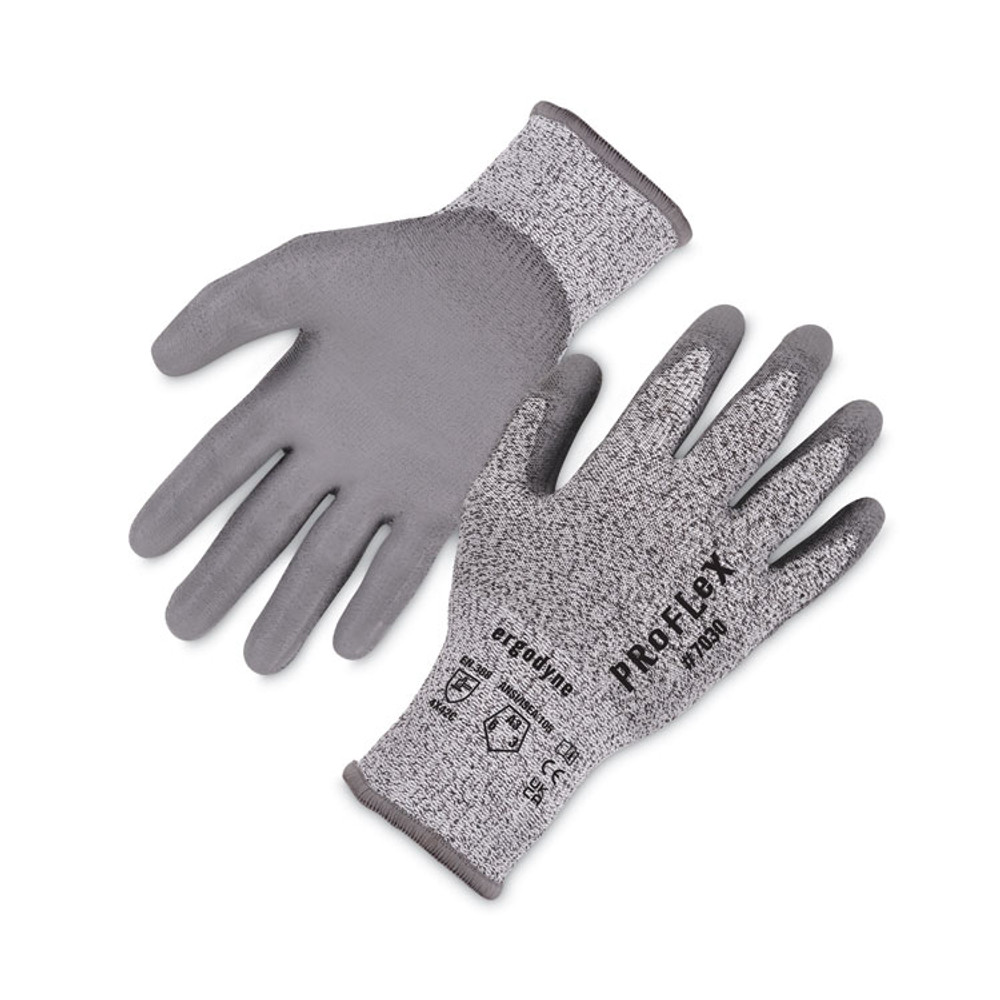 TENACIOUS HOLDINGS, INC. ergodyne® 10463 ProFlex 7030 ANSI A3 PU Coated CR Gloves, EN388: 4X42C, 9" Long, Medium, Gray, Pair