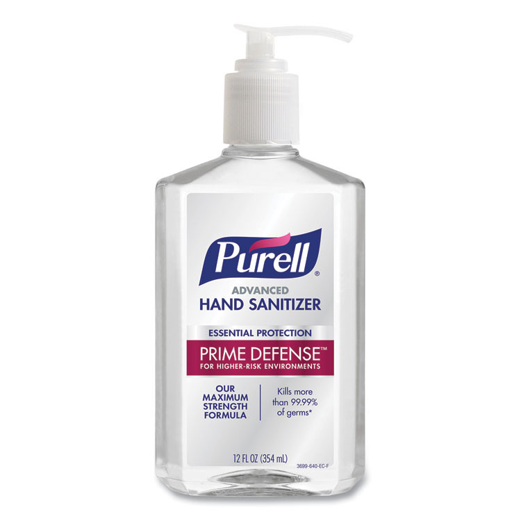 GO-JO INDUSTRIES PURELL® 369912 Prime Defense Advanced 85% Alcohol Gel Hand Sanitizer, 12 oz Pump Bottle, Clean Scent