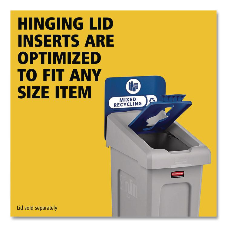 RUBBERMAID COMMERCIAL PROD. 2185055 Slim Jim Recycling Station Kit, 1-Stream Mixed Recycling, 23 gal, Plastic, Gray/Blue