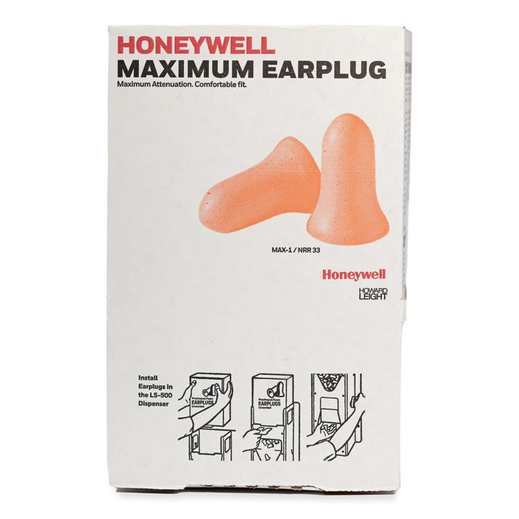 HONEYWELL ENVIRONMENTAL Howard Leight® by MXM1 MAXIMUM Single-Use Earplugs, Cordless, 33NRR, Coral, 200 Pairs