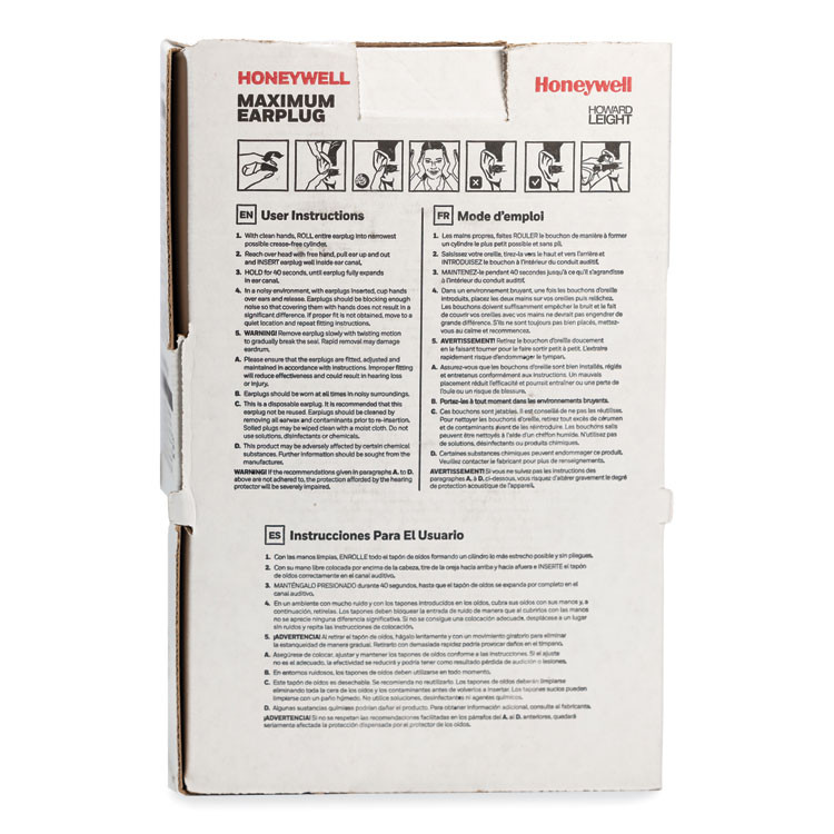HONEYWELL ENVIRONMENTAL Howard Leight® by MXM1 MAXIMUM Single-Use Earplugs, Cordless, 33NRR, Coral, 200 Pairs
