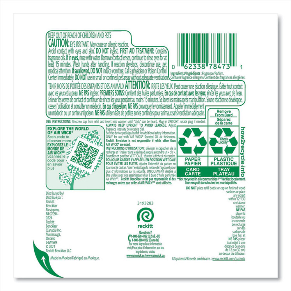 RECKITT BENCKISER Air Wick® 78473CT Scented Oil Refill, Lavender and Chamomile, 0.67 oz, 2/Pack, 6 Packs/Carton