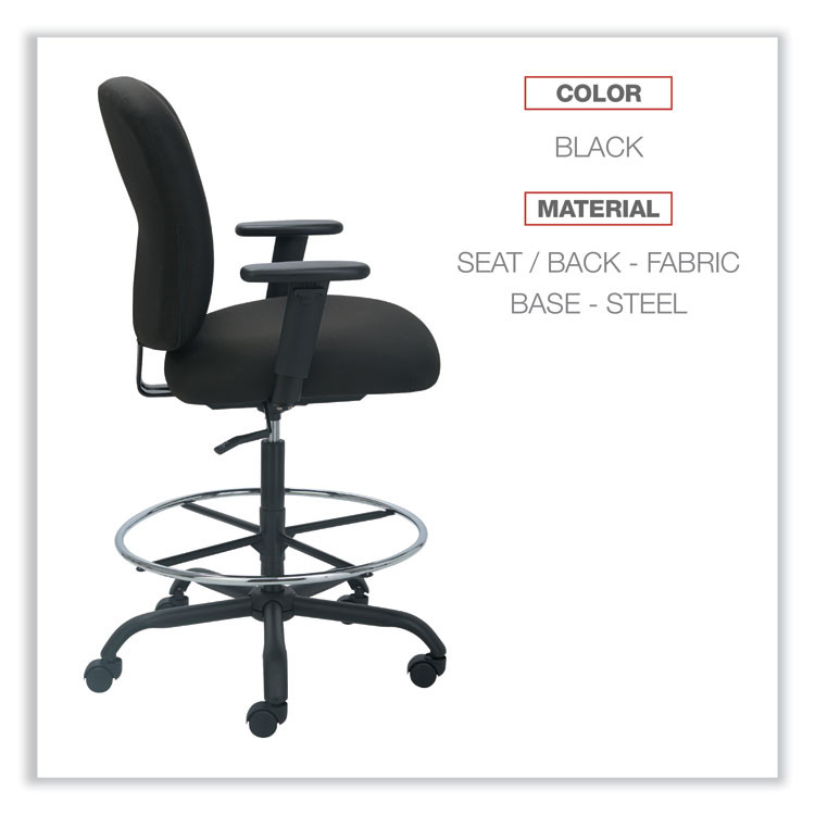ALERA MT4610 Alera Mota Series Big and Tall Stool, Supports Up to 450 lb, 28.74" to 32.67" Seat Height, Black