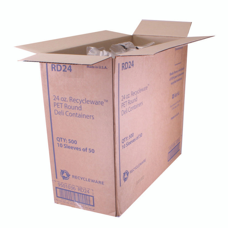 FABRI-KAL RD24 Recycleware Round Deli Container, 24 oz, 4.6" Diameter x 3.6" h, Clear, Plastic, 500/Carton