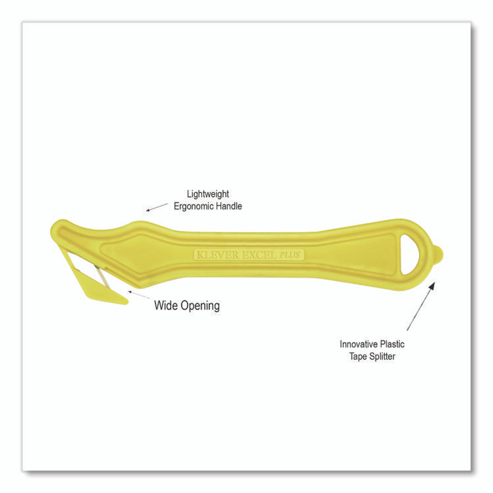 KLEVER INNOVATIONS Kutter™ PLS40030Y Excel Plus Safety Cutter, 7" Plastic Handle, Yellow, 10/Pack